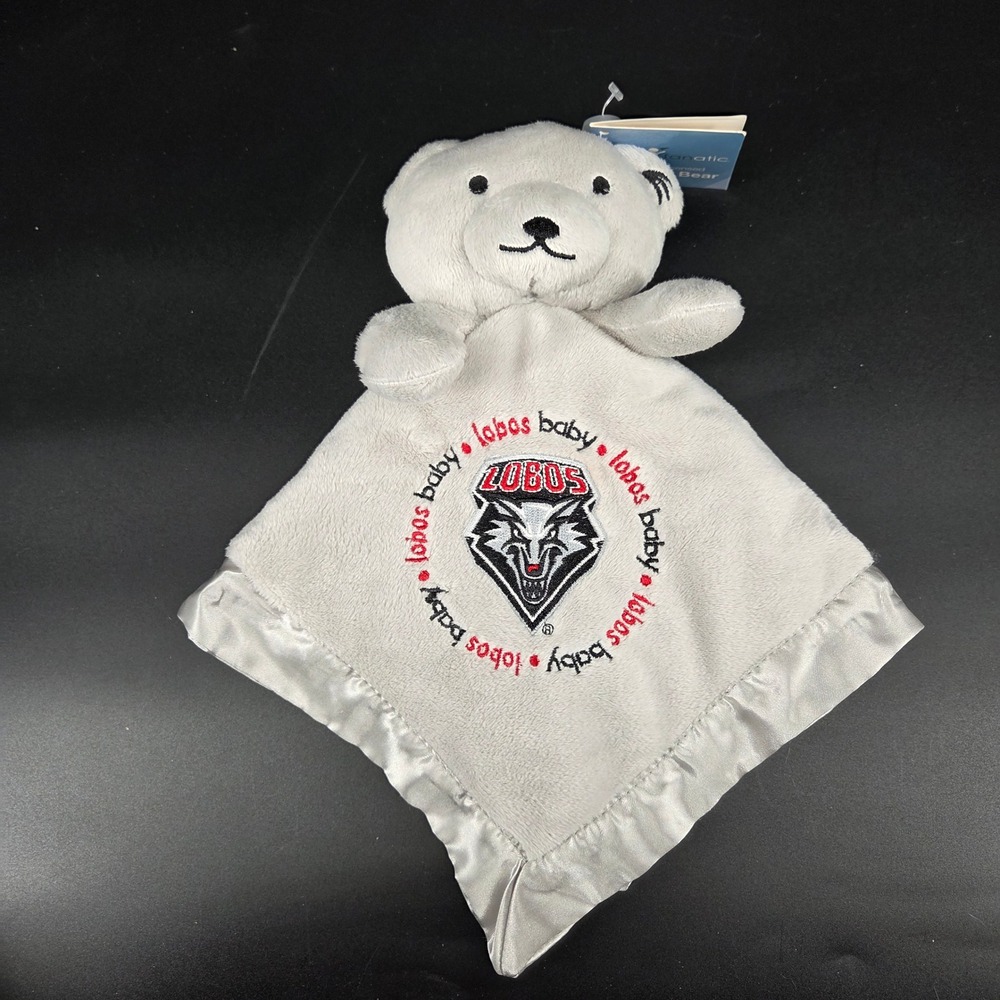 Baby Fanatic New Mexico Lobos Security Bear Lovey Grey Satin Trim NWT Snag